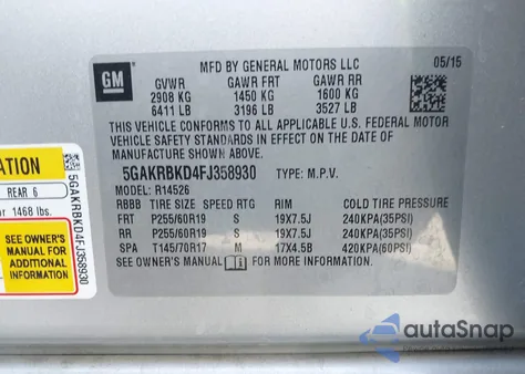 2015 Buick Enclave Leather from USA, damaged, VIN 5GAKRBKD4FJ358930